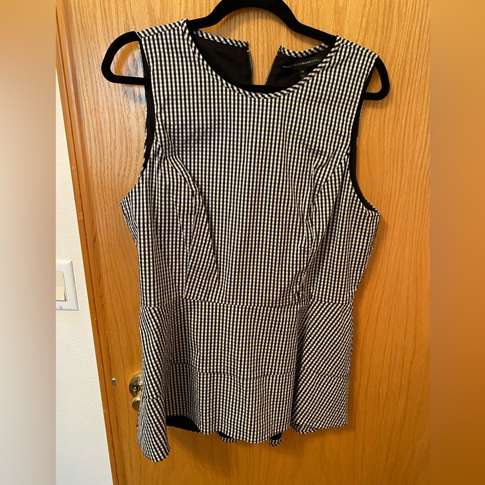 Nwot! White House black market gingham peplum sleeveless top w/ belt